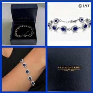 NIB New in original gift box! Blue Sapphire Tennis Bracelet Gemstone King 925